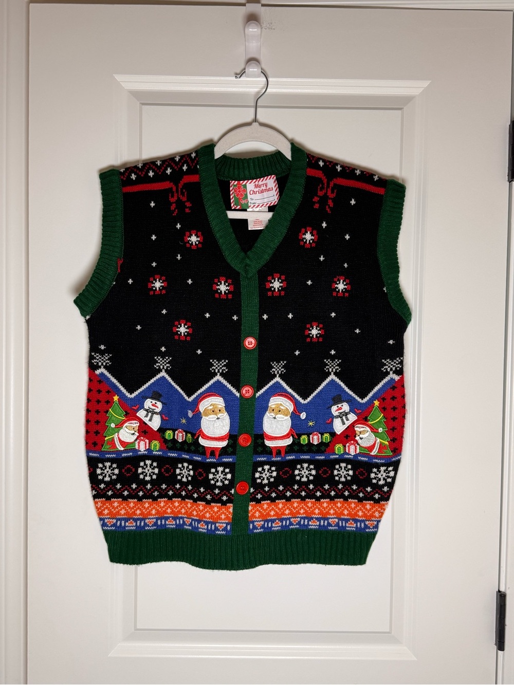 Men's Christmas Sweater Vest - Black & Green Holiday Knit
